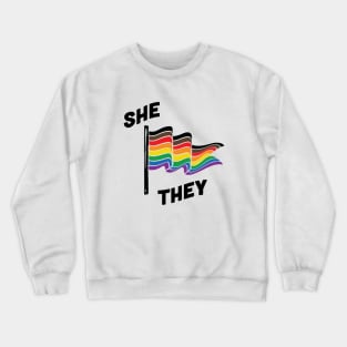 She/They Pronouns Retro Banner Crewneck Sweatshirt